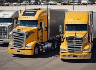 A large industrial storage yard filled with colorful shipping containers and trailers. The containers are stacked and aligned in rows, displaying various brand logos and colors. There are few vehicles parked nearby, and the area seems to be used for logistics or transportation purposes.