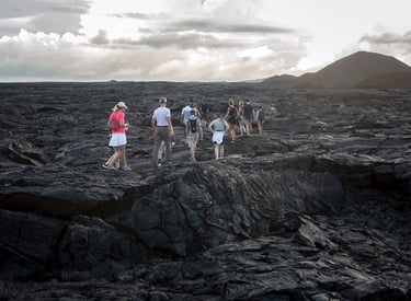 Hiking across volcanic lava fields in the Galapagos Islands