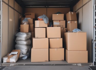 A family happily unpacking in their new living room.
