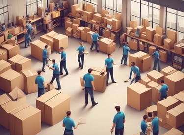 A team of movers carefully packing boxes.