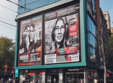 A collection of printed advertising materials on a table.