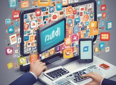 A designer working on digital marketing materials on a computer.