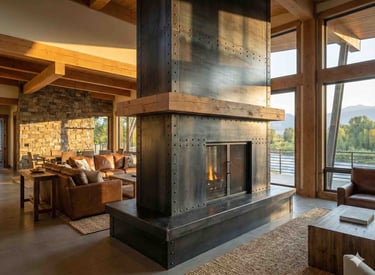 Custom Interior metal fireplace wrap, Missoula
