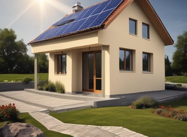 Solar panels installed on a residential rooftop under a clear blue sky.
