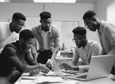 A team collaborating on a tech project.