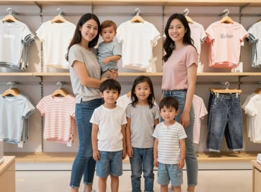 A warm and inviting image showcasing a selection of women's and children's clothing from the Gedejin brand.