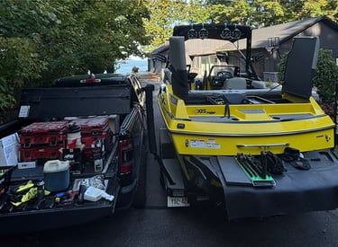 STO Boats mobile wake and surf boat service in Ontario at customer driveway