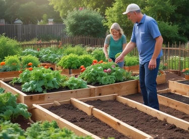 A client receiving coaching on plant selection in a garden.