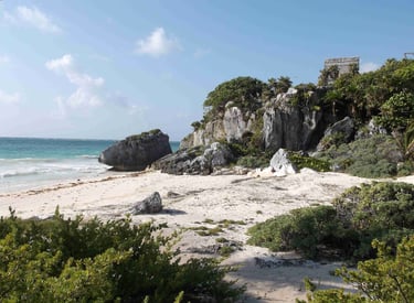 mexico tulum archeological ruins site park beach