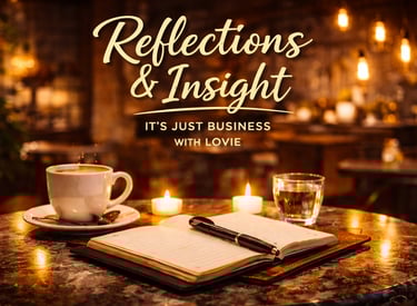Open journal with pen on a cafe table featuring coffee and candlelight for Reflections & Insight.