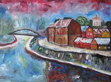a painting of Vilnius and Neris river
