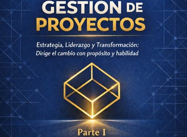 El Arte de la Gestión de Proyectos book cover featuring a glowing geometric cube on a blue digital background.