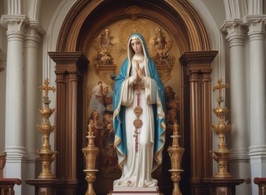 Close-up of a finely crafted religious figurine showing intricate details and delicate painting.