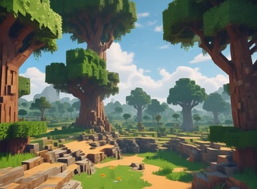 A vibrant screenshot of a modded Minecraft landscape.