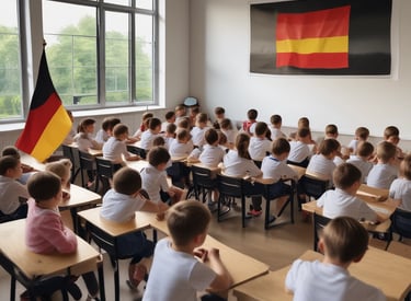 A professional online German language teacher conducting a class.
