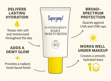 Supergoop Superscreen Daily Moisturizer SPF 40 with hydration, sun protection, and other benefits