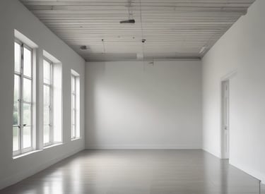 A tidy office space with desks and chairs arranged neatly.