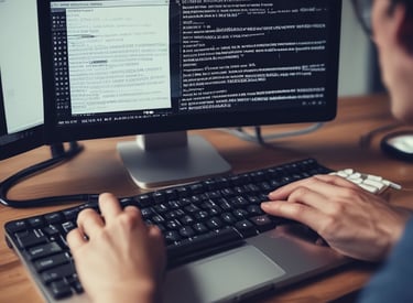 A team of professionals collaborating on software development in a modern office setting.