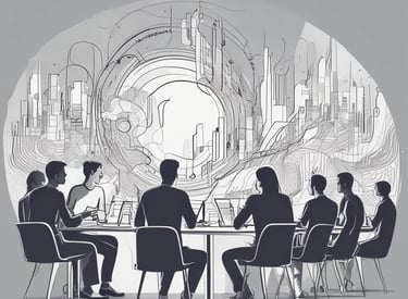 A minimalist packaging bag with a graphic design in light pink and orange hues. The print includes abstract shapes and a tree, with a circular red seal at the top center.