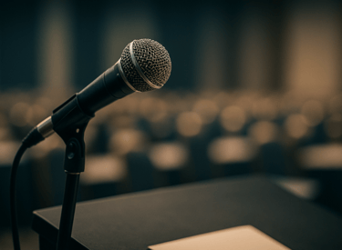 Micro sur pupitre — discours professionnel