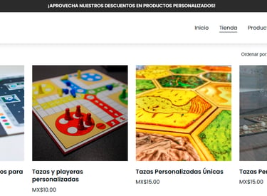 Una tienda online que muestra sus productos personalizados