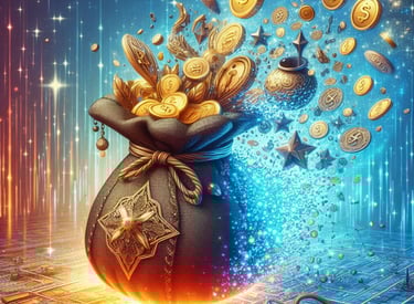 Magic Sack. A bag of coins and rewards are falling out of it