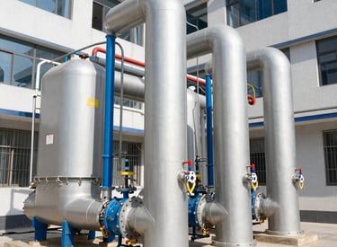 Modern home exterior showing newly installed gas and water pipes.