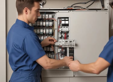 A skilled electrician working on a circuit board.