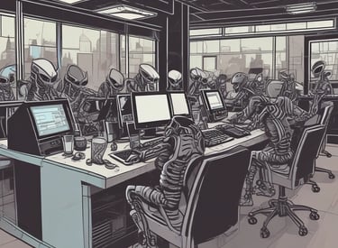 A team of developers collaborating around a table with laptops and design sketches.