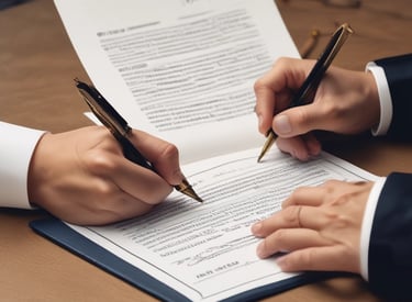 Documents are laid out on a surface, with the largest sheet displaying the text 'Petition to File for Bankruptcy'. Several forms and paperwork are visible underneath, suggesting a formal or legal context.
