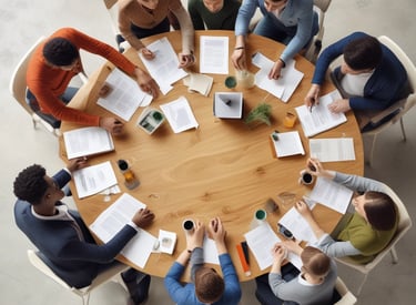 A group of people collaborating around a table.