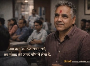 सवाल पूछने की झिझक दर्शाता एक भारतीय नागरिक, सामाजिक दबाव के बीच विचारशील भाव के साथ।