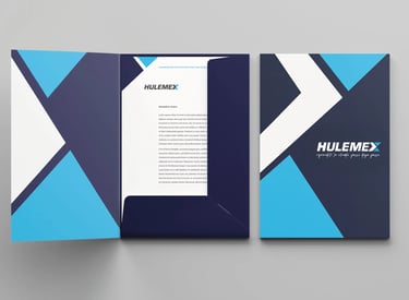 Cartellina Hulemex con documento interno, esempio di identità visiva coordinata.