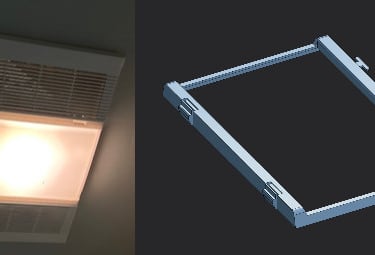 3D scanned, designed and printed light fixture bezel replacement for discontinued exhaust fan