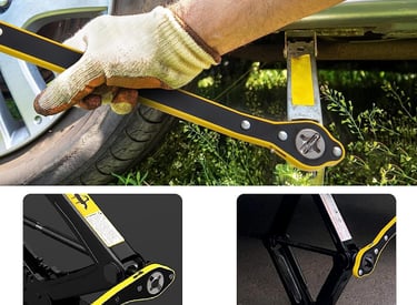 a man holding a car jack wrench