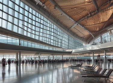 A smiling travel agent assisting a customer with flight bookings in a modern office.