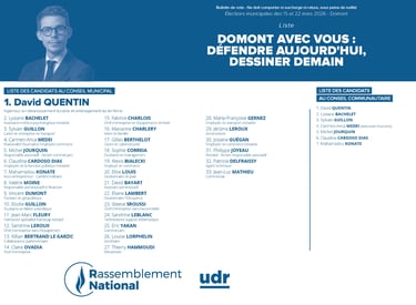 Bulletin de vote officiel de la liste Domont avec vous, menée par David Quentin, municipale 2026