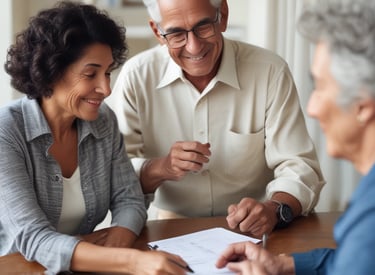A consultant providing guidance to a family in a meeting.