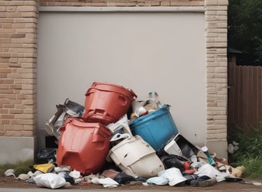 junk stacked in front of house