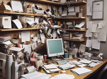 messy office cubicle