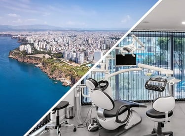 Poltrona in studio dentistico con vista su città di Antalya