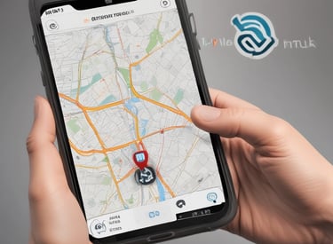 A hand holds a portable GPS device displaying a map. The device shows navigation buttons and the brand name 'TwoNav'. The background is blurred, suggesting outdoor surroundings.