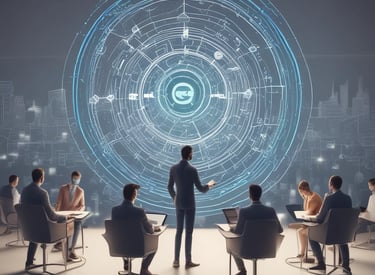 A person holds a smartphone that displays a website in French offering a simple and effective solution for managing social networks. The smartphone screen shows vibrant colors including purple and red text, and the background features green leaves.