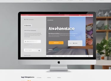 A web browser window displaying a website homepage with text promoting easy marketplace creation using Airtable without coding. The design includes a dark background, bright accent colors, and a gradient border. There is a navigation menu with options like Product, Use Cases, Explore, and others. A call-to-action button labeled 'Start for free' is featured prominently.