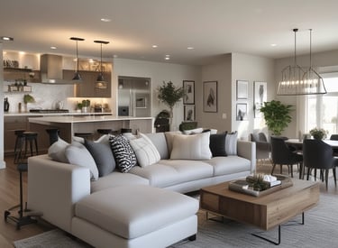 a living room with a couch and a table