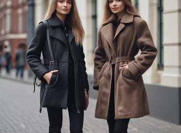 A family dressed in fashionable jackets enjoying a day outdoors.