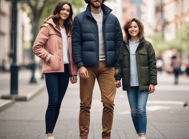 A woman in a chic cotton jacket standing confidently in a cityscape.