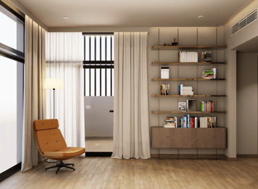 Bespoke bookshelf and lounge area in Dubai master bedroom