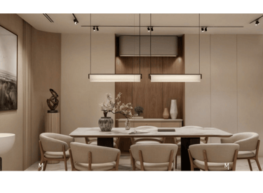 Modern dining area with bespoke furniture in Dubai luxury apartment