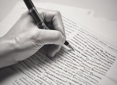 A hand is applying ink with a roller onto wooden or metal type blocks arranged for letterpress printing. The blocks display a variety of letters in different sizes and orientations, some of which are inked in red and blue.